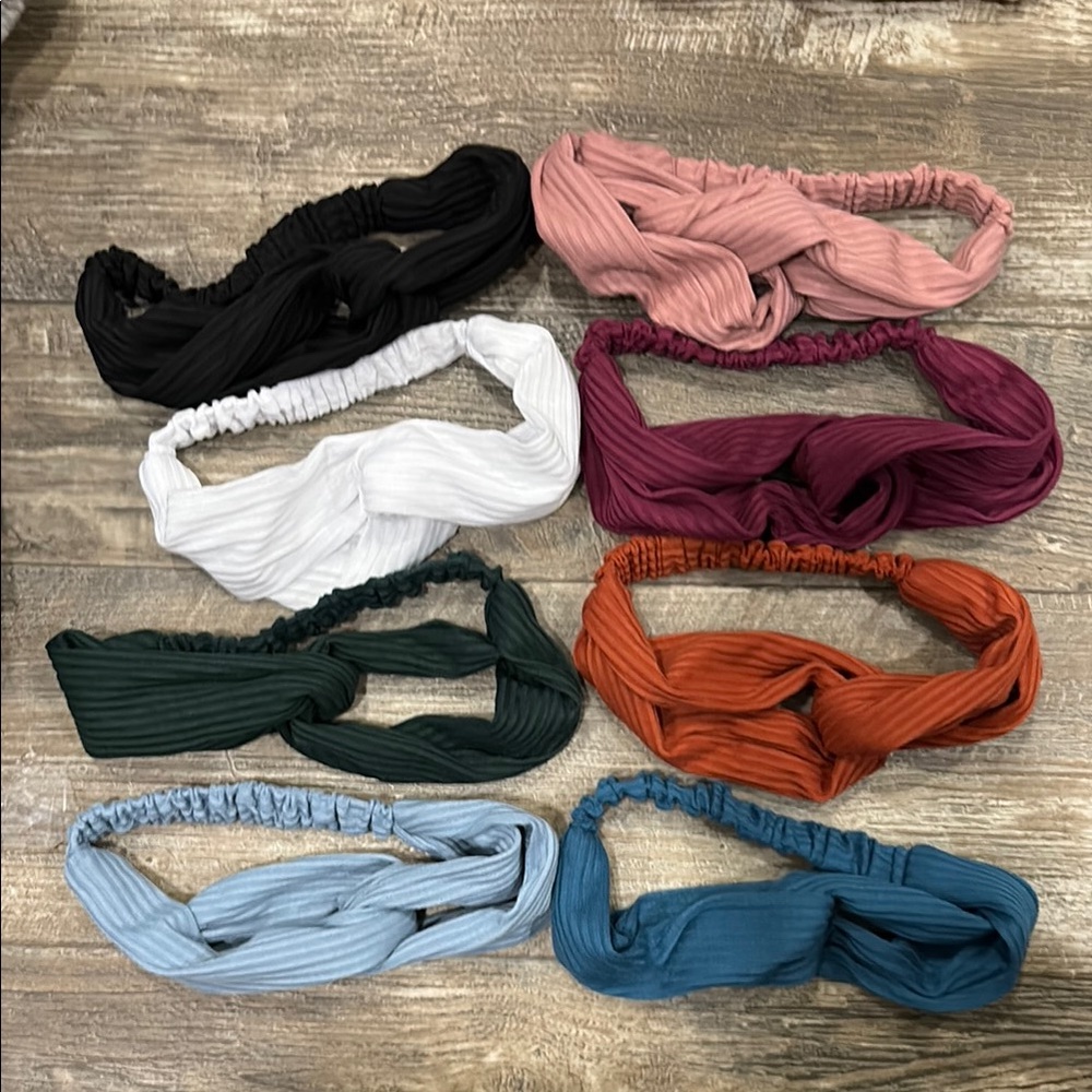 Set of 8 Ribbed Top Knot Headbands in Assorted Colors